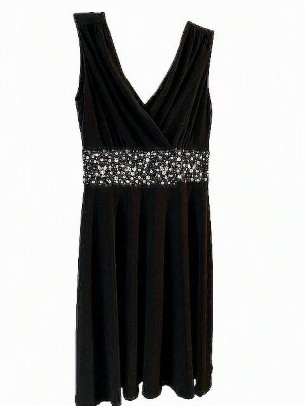 Cleo Black V-Neck Dress with Bling on Front Size 6